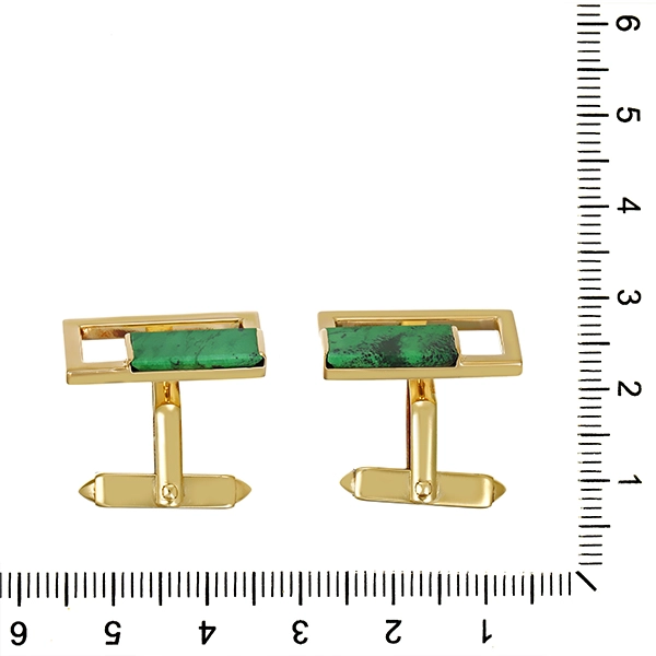 Manschettenknöpfe, 14K, Gelbgold, Chloromelanit