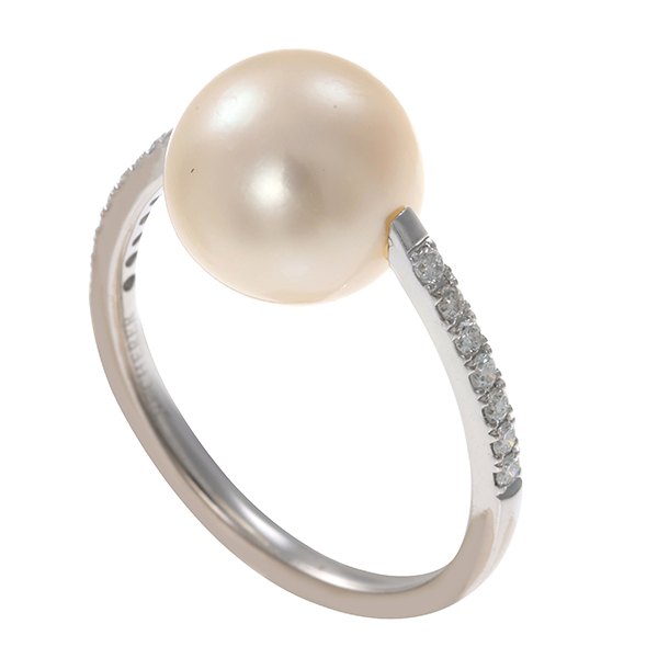 Ring, 18K, Weißgold, Brillanten, Perle