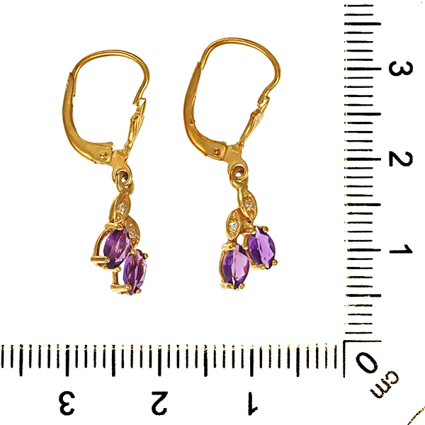 Ohrhänger, 8K, Gelbgold, Amethyst, Diamanten