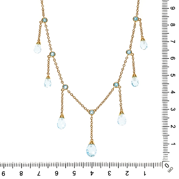 Collier, 14K, Gelbgold, Topas blau