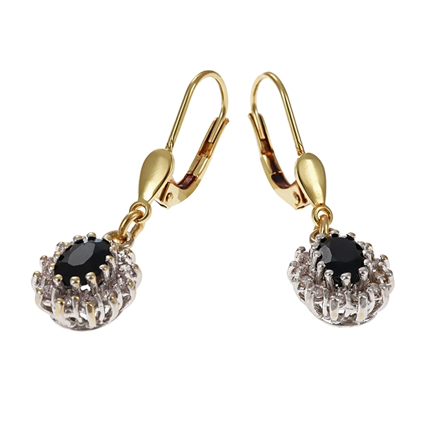 Ohrhänger, 14K, Gelb-/Weißgold, Brillanten , Saphire