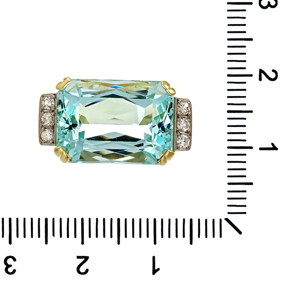 Ring, 14K, Gelb-/Weißgold, Aquamarin, Diamanten