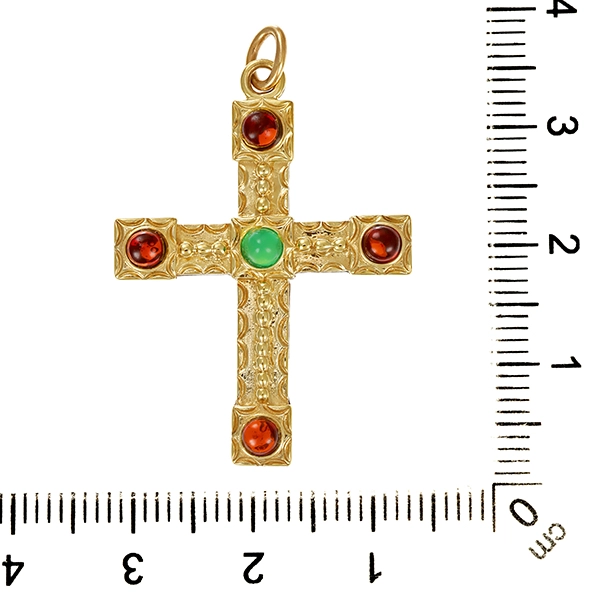 Anhänger, 8K, Gelbgold, Granat, Achat, Kreuz