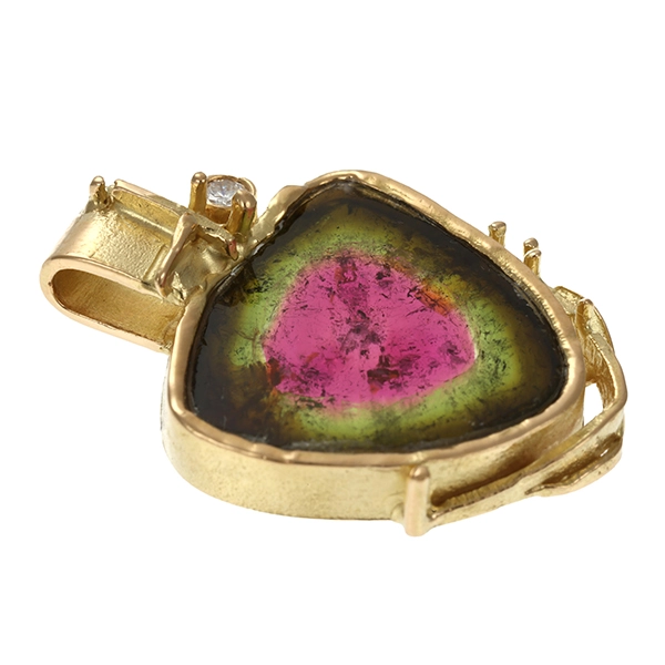 Anhänger, 18K, Gelbgold, Turmalin, Brillant