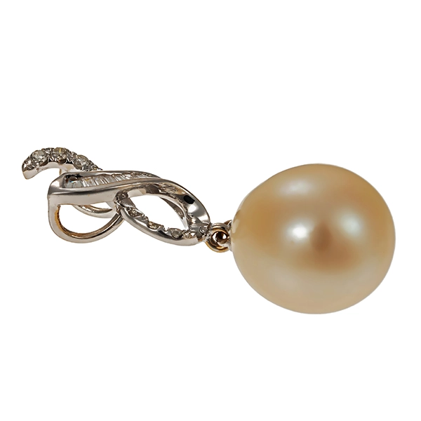 Anhänger, 18K, Weißgold, Perle, Diamanten