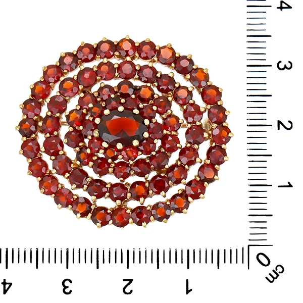 Brosche, 14K, Gelbgold, Granat