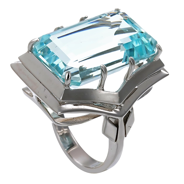 Ring, 14K, Weißgold, Aquamarin