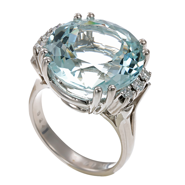 Ring, 14K, Weißgold, Aquamarin, Brillant, rhodiniert