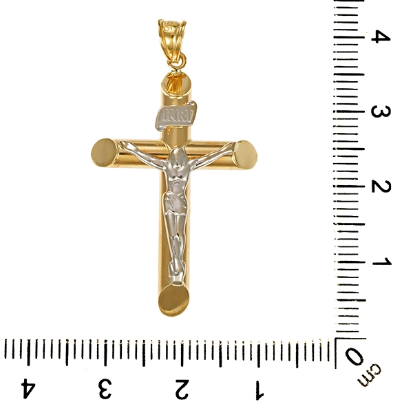 Anhänger, 14K, Gelb-/Weißgold, Kruzifix, Kreuz