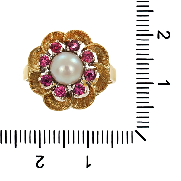 Ring, 14K, Gelb-/Weißgold, Perle, Rubine