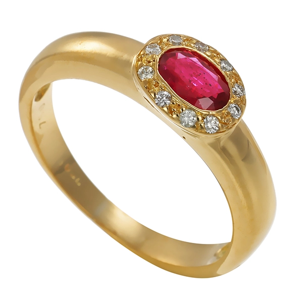 Ring, 18K, Gelbgold, Rubin, Brillanten