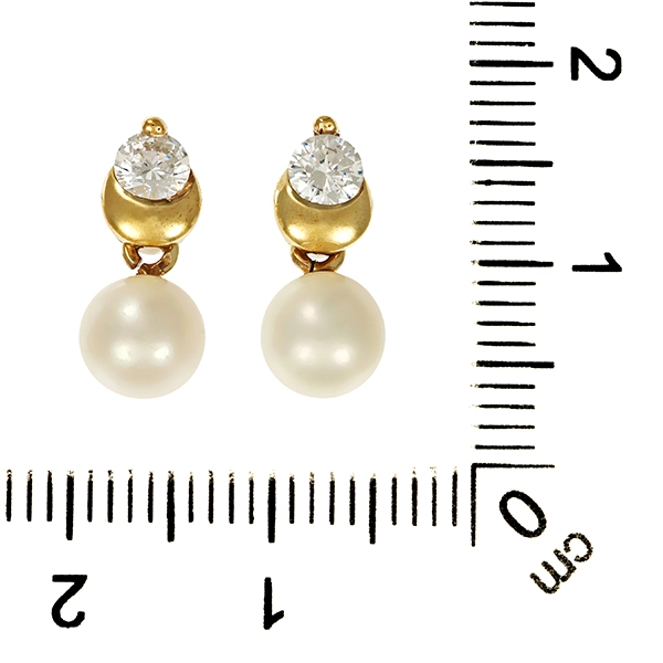 Steckhänger, 8K, Gelbgold, Perlen, Zirkonia