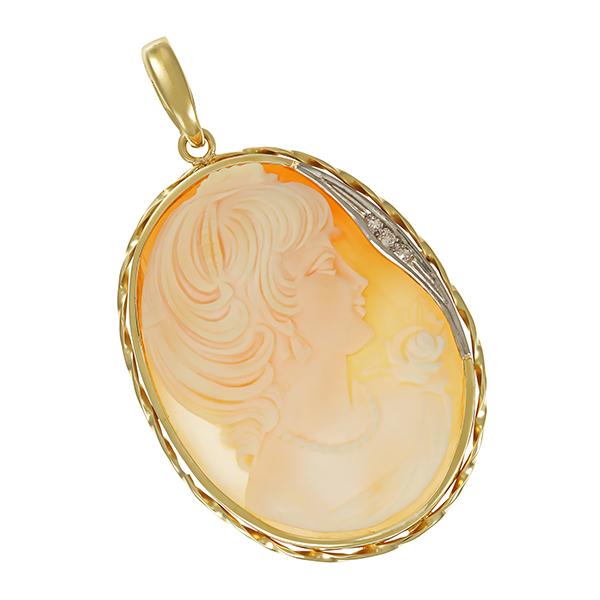 Anhänger, 14K, Gelb-/Weißgold, Gemme, Diamanten