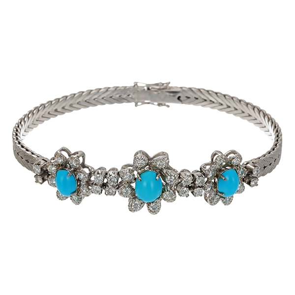 Armband, 18K, Weißgold, Türkis, Brillant