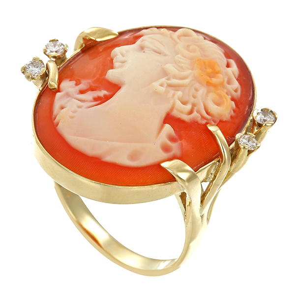 Ring, 14K, Gelbgold, Gemme, Brillanten