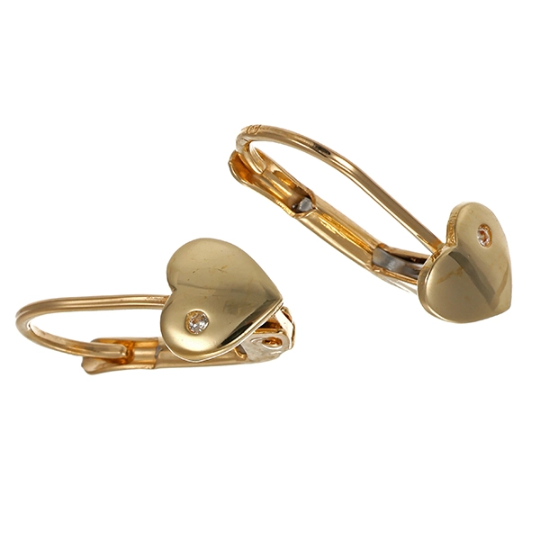 Ohrhänger, 14K, Gelbgold, Zirkonia, Herz