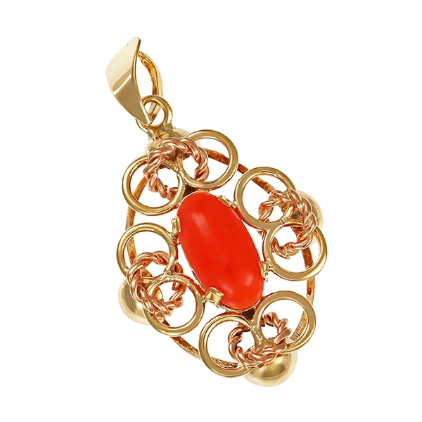 Anhänger, 14K, Gelb-/Rotgold , Koralle