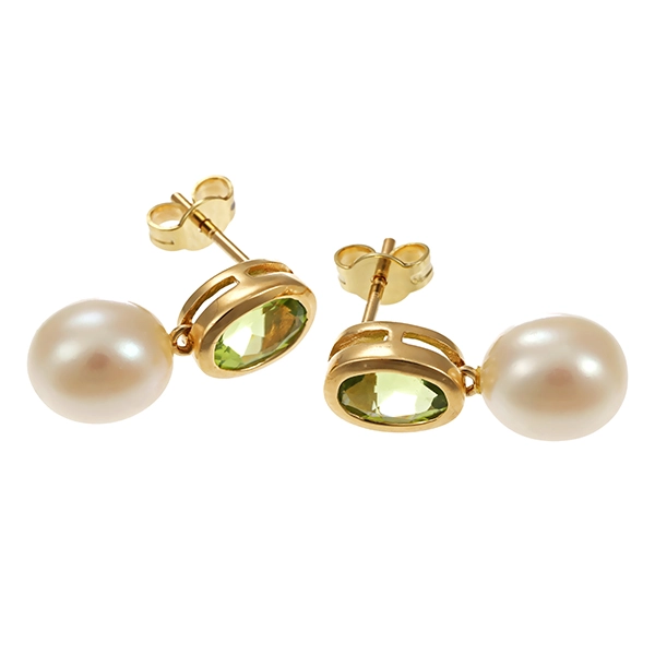 Steckhänger, 14K, Gelbgold, Peridot, Perlen