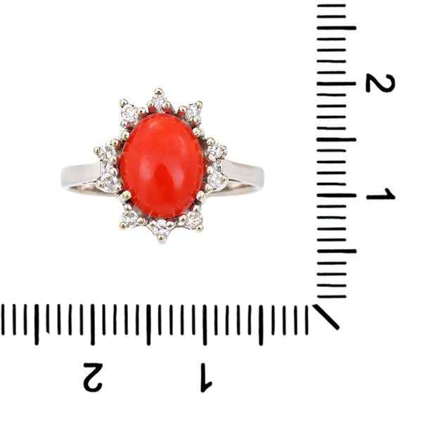 Ring, 14K, Weißgold, Koralle, Diamanten