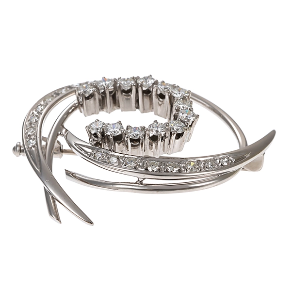 Brosche, 18K, Weißgold, Brillanten, Diamanten