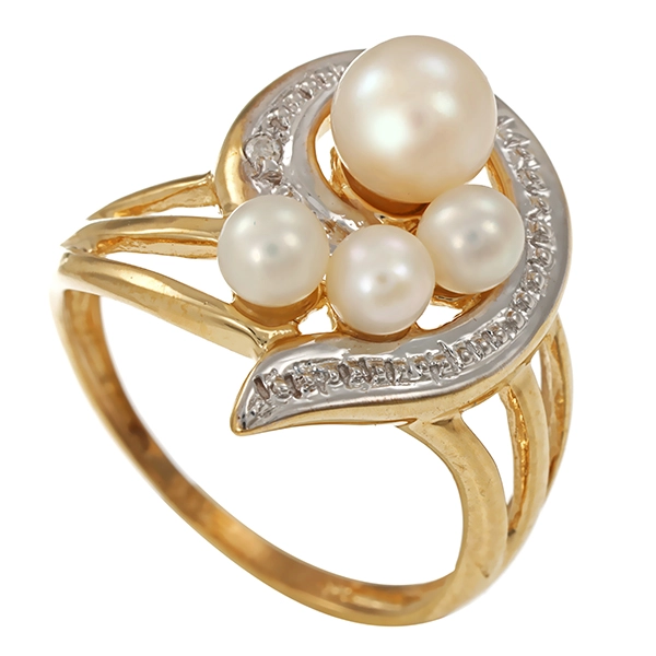 Ring, 8K, Gelb-/Weißgold, Perle, Diamant