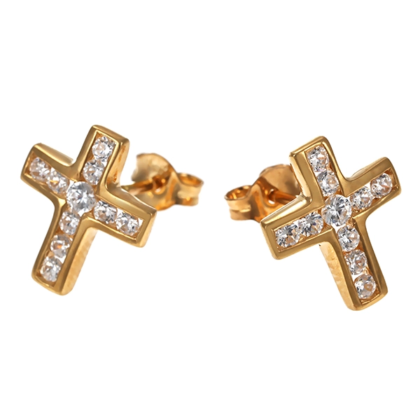 Ohrstecker, 14K, Gelbgold, Zirkonia, Kreuz