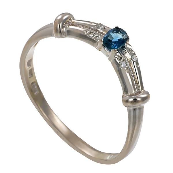 Ring, 8K, Weißgold, Diamanten, Saphir