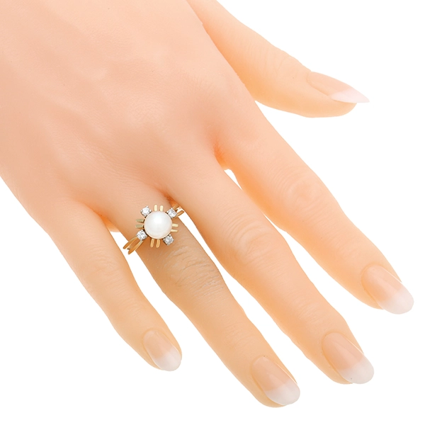 Ring, 14K, Gelbgold, Perle, Brillanten