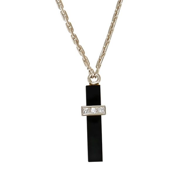 Collier, 14K, Weißgold, Onyx, Diamanten