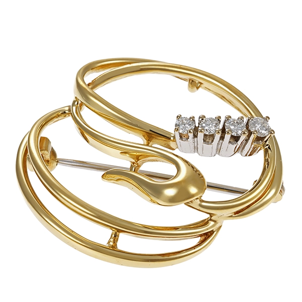 Brosche, 14K, Gelbgold, Brillanten 0,14 ct