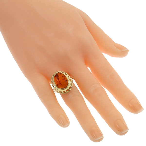 Ring, 14K, Gelbgold, Bernstein