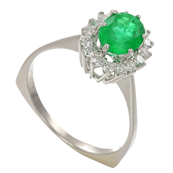 Ring, 18K, Weißgold, Smaragd, Brillanten