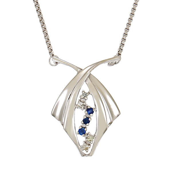 Collier, 14K, Weißgold, Diamanten, Saphire
