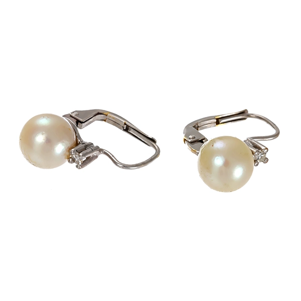 Ohrhänger, 14K, Weißgold, Perle, Diamanten