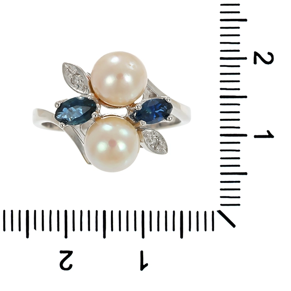 Ring, 14K, Weißgold, Saphir, Perle