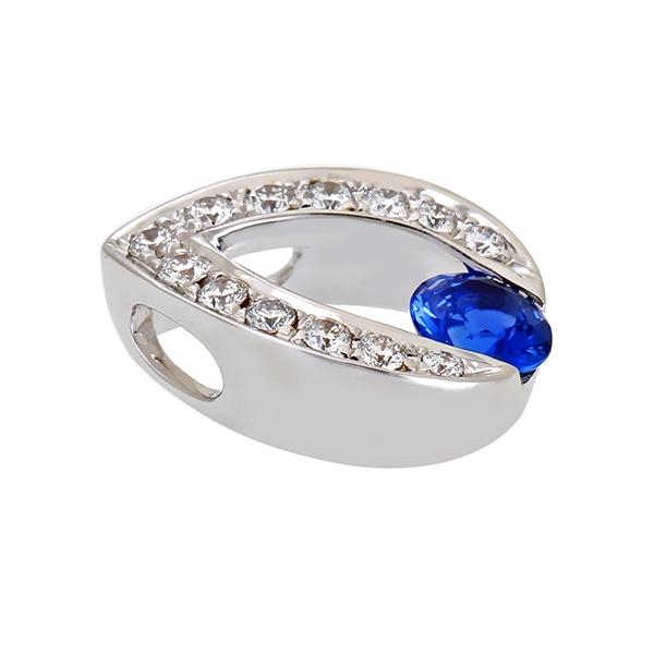 Anhänger, 18K, Weißgold, Saphir, Brillanten
