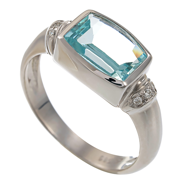 Ring, 14K, Weißgold, Aquamarin, Diamant