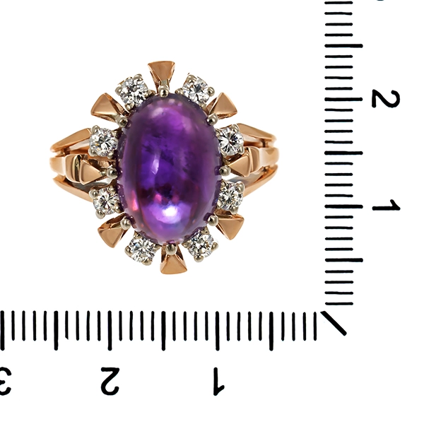 Ring, 14K, Gelbgold, Amethyst, Brillanten