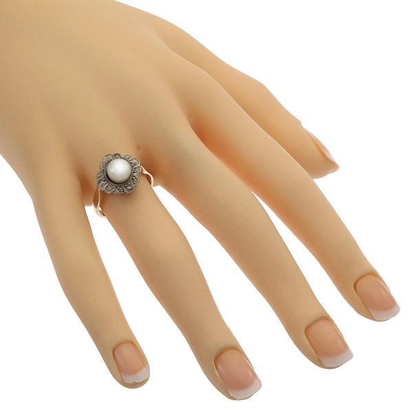 Ring, 14K, Gelb-/Weißgold, Perle