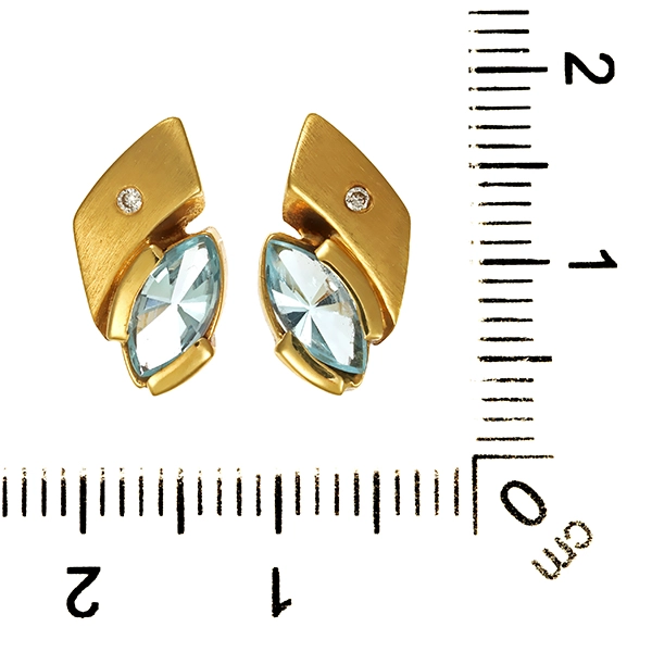 Ohrstecker, 14K, Gelbgold, Topas blau, Brillant
