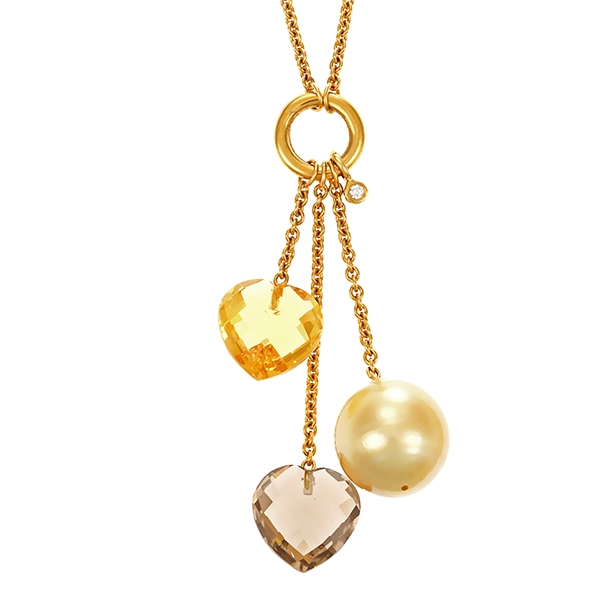 Collier,18K, Gelbgold, Perle, Quarz, Brillant, Citrin
