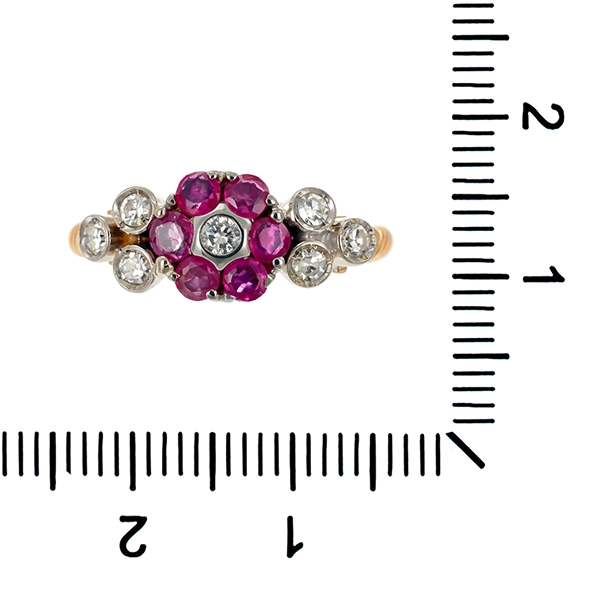 Ring, 18K, Gelb-/Weißgold, Rubine, Diamanten