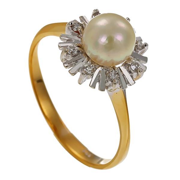 Ring, 8K, Gelb-/Weißgold, Perle, Diamanten