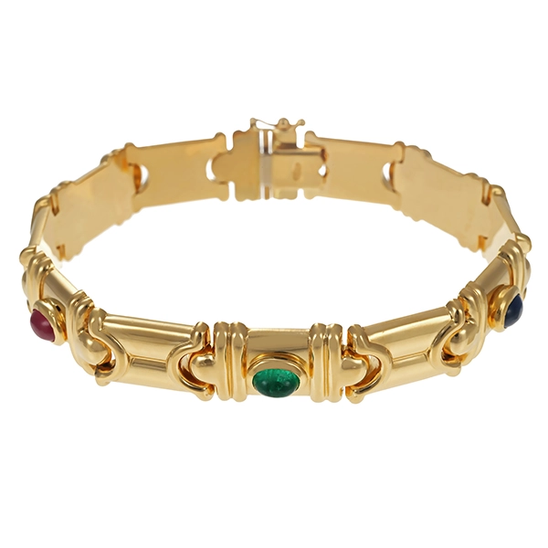 Armband, 18K, Gelbgold, Saphir, Rubin, Smaragd