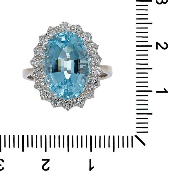 Ring, 14K, Weißgold, Brillant, Auqamarin