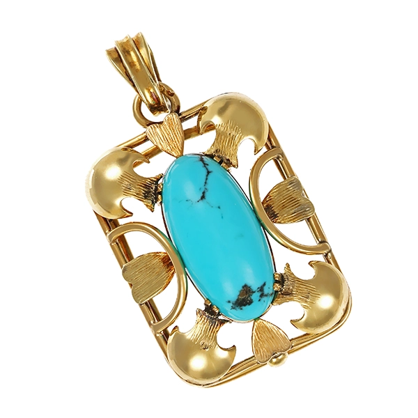 Anhänger, 14K, Gelbgold, Türkis