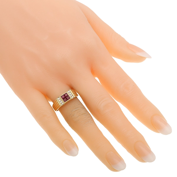 Ring, 14K, Gelbgold, Rubin, Brillant