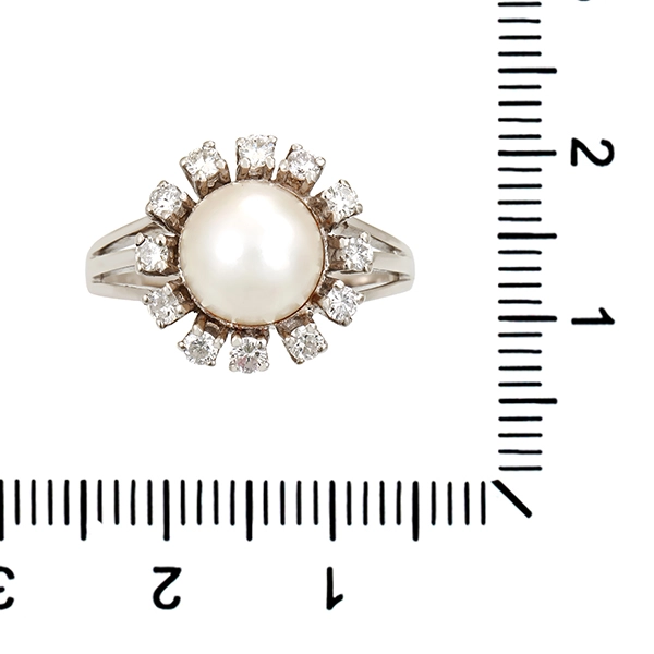 Ring, 18K, Weißgold, Perle, Brillanten