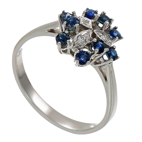 Ring, 14K, Weißgold, Diamant, Saphir