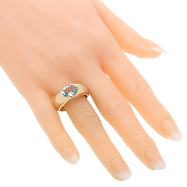 Ring, 14K, Gelbgold, Topas blau